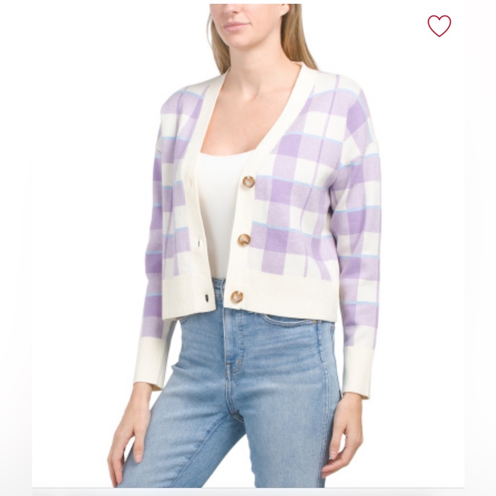 New CYRUS Purple Plaid Sweater Cardigan L